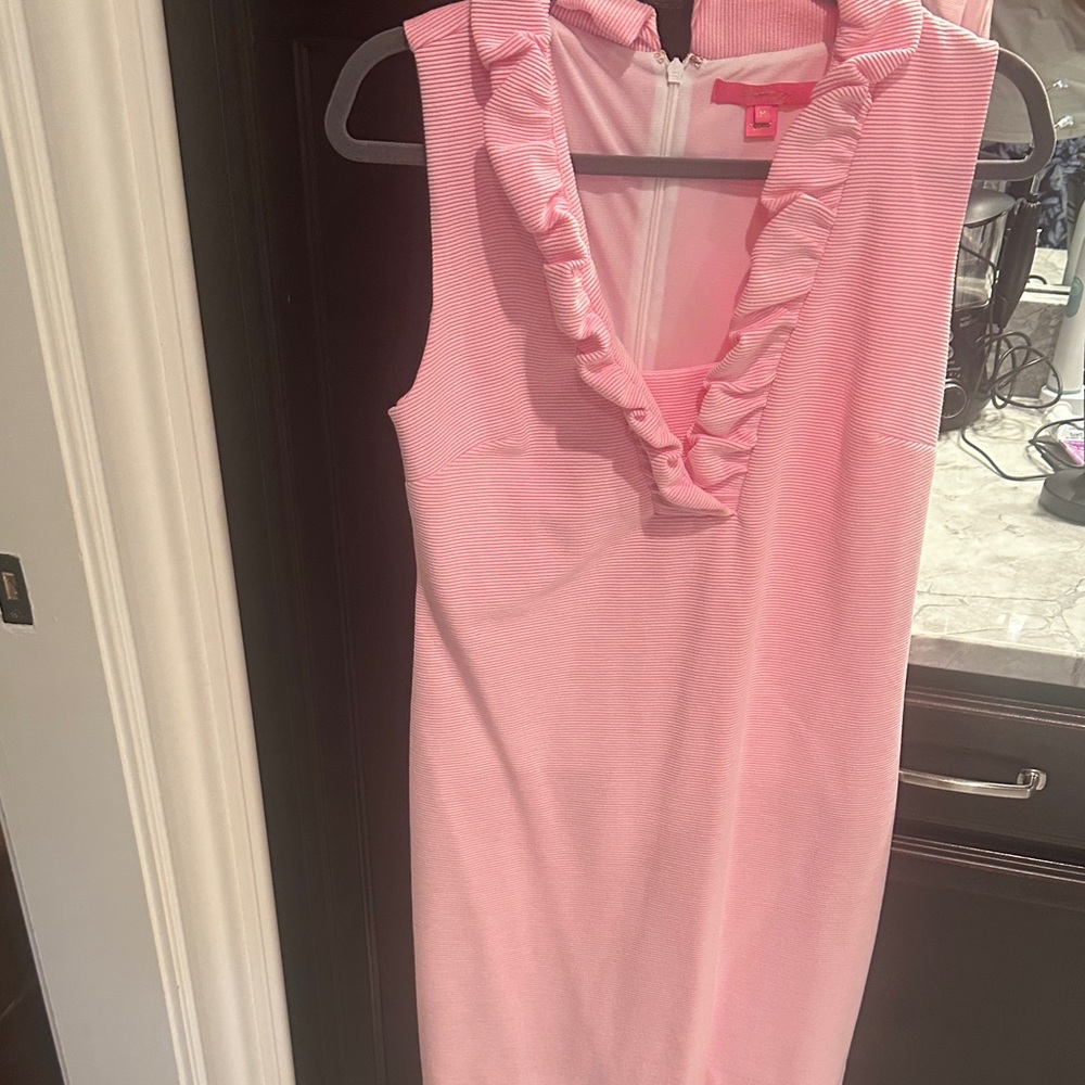 Lilly Pulitzer Pink Ruffle V-Neck Sleeveless Dress
